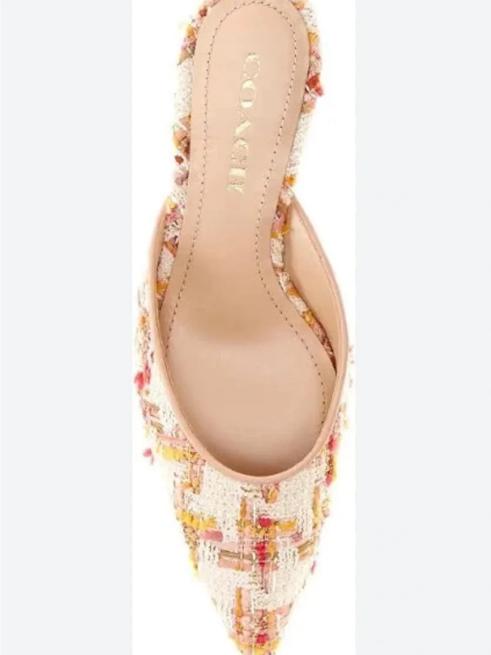 Coach Renn Tweed Kitten Heel Pointed Toe Mules in Pink and Yellow Size 8